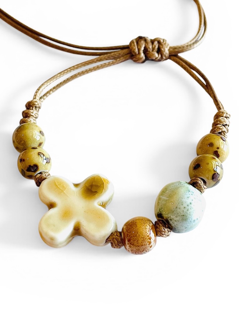 Greek Cross Bracelet Plus Tan Blue Turquoise Beaded Adjustable Cord 19$